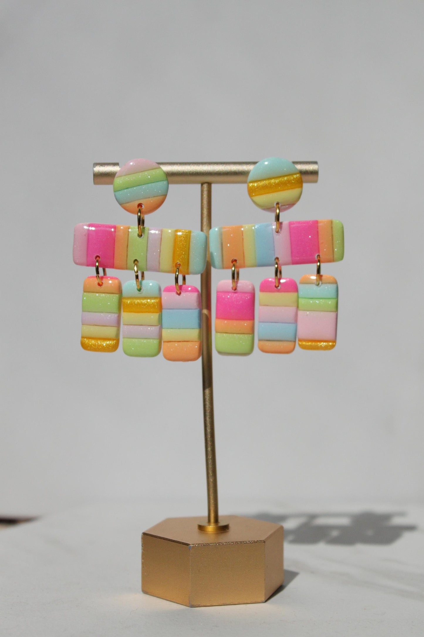 Pastel Stripe Polymer Clay Earrings | Lightweight Statement Dangle Earrings | Colorful Handmade Jewelry | Summer Gift for Her