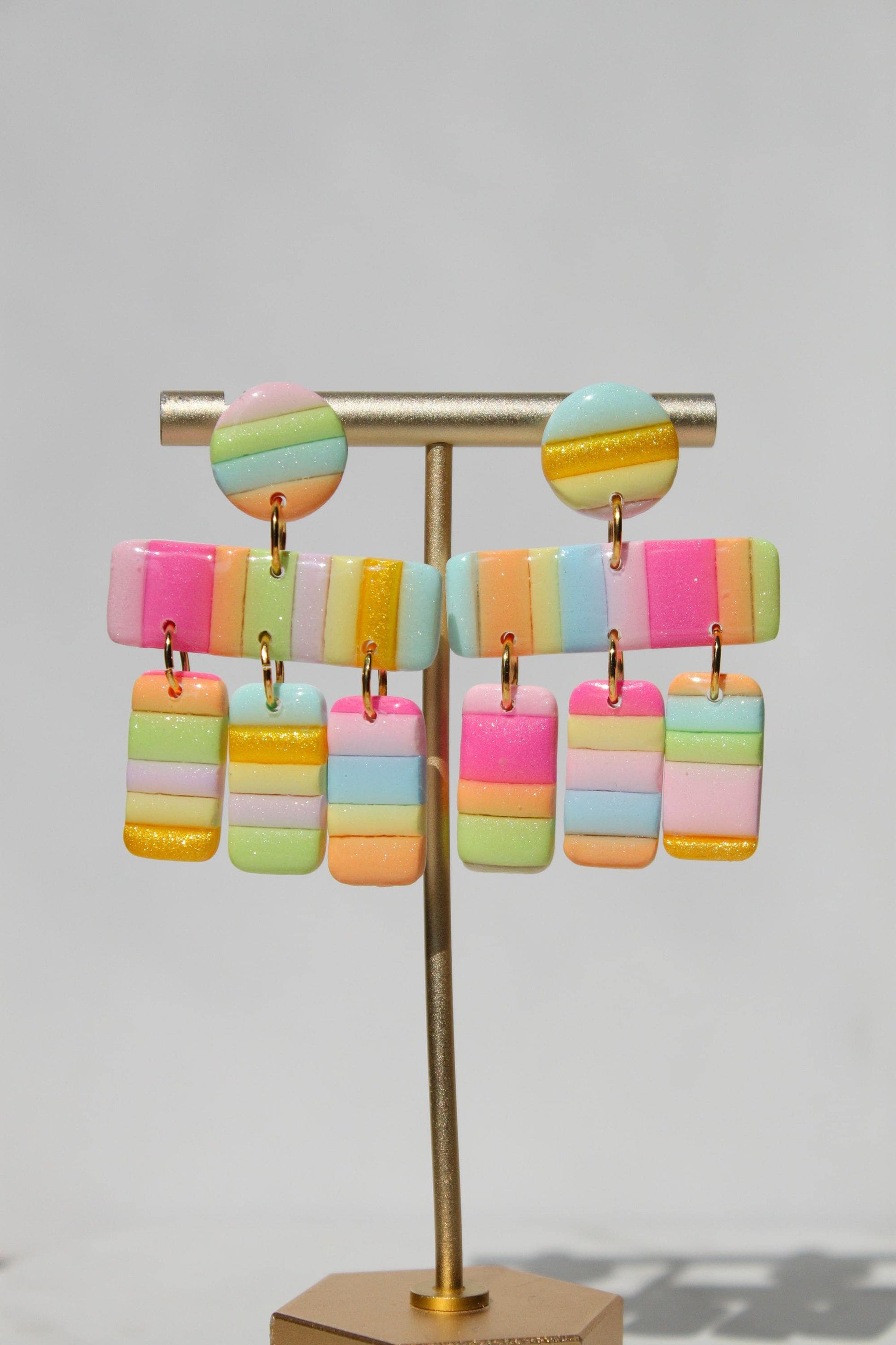 Pastel Stripe Polymer Clay Earrings | Lightweight Statement Dangle Earrings | Colorful Handmade Jewelry | Summer Gift for Her