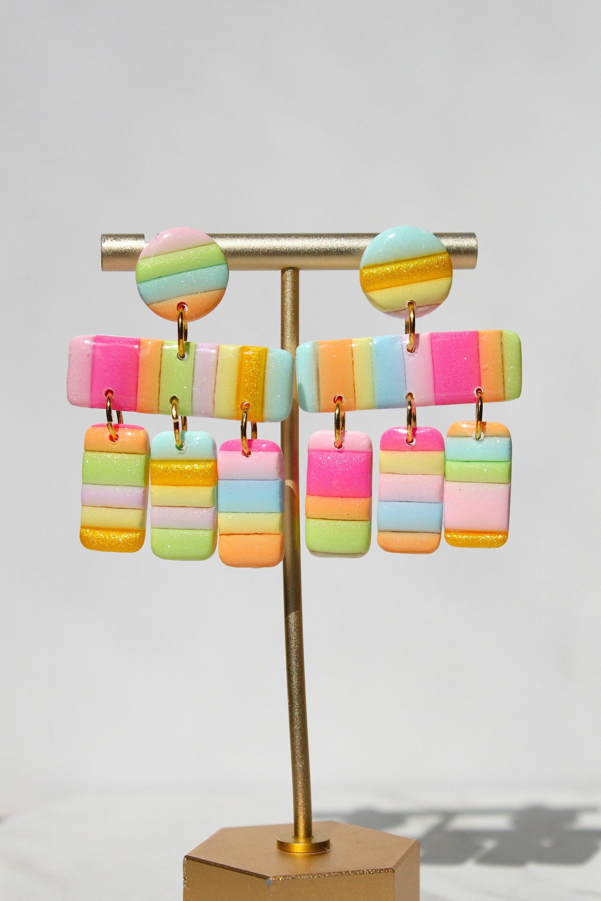 Pastel Stripe Polymer Clay Earrings | Lightweight Statement Dangle Earrings | Colorful Handmade Jewelry | Summer Gift for Her