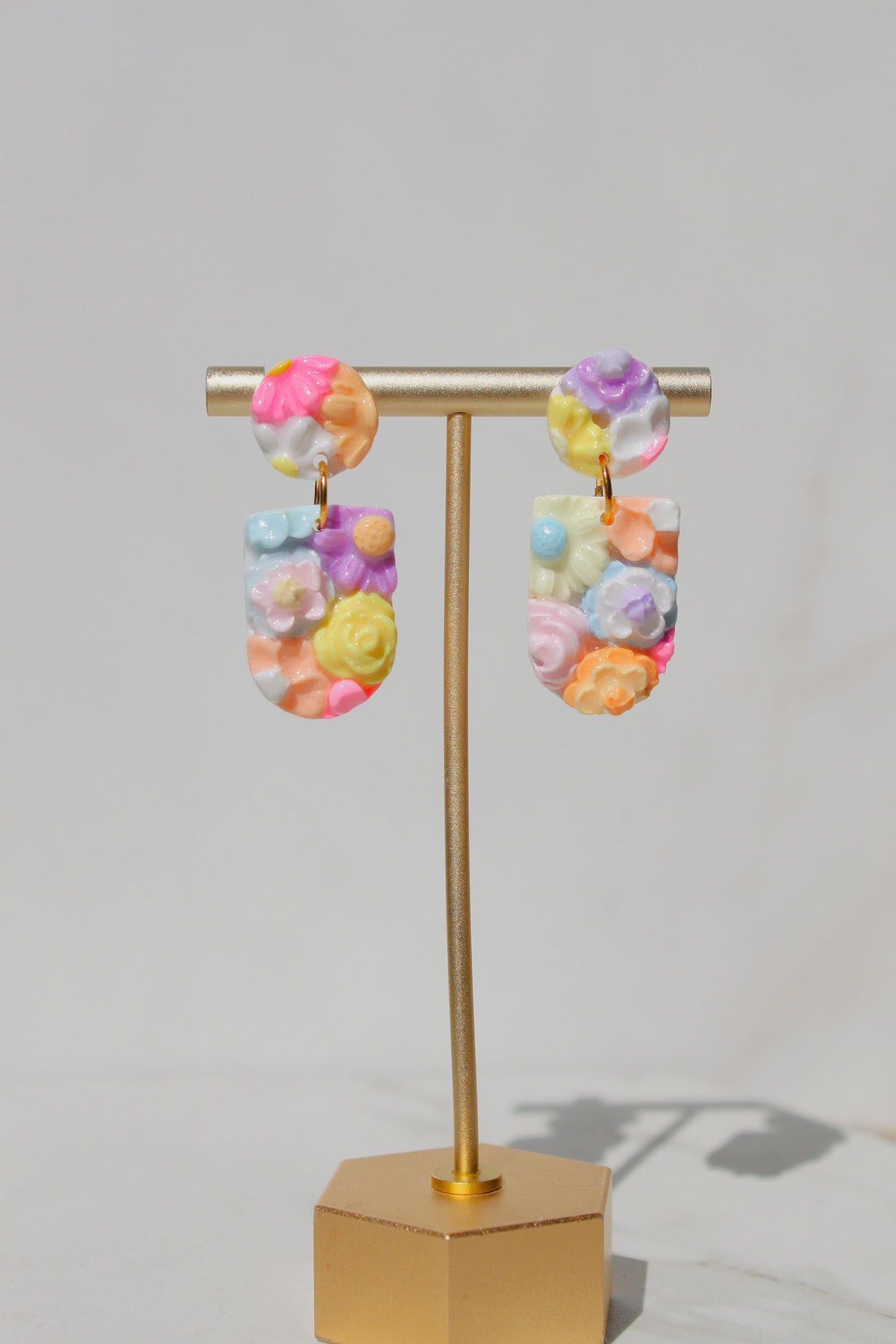 Hand Sculpted Floral Polymer Clay Earrings | Pastel Flower Statement Earrings | Lightweight Botanical Dangles | Handmade Gift for Her