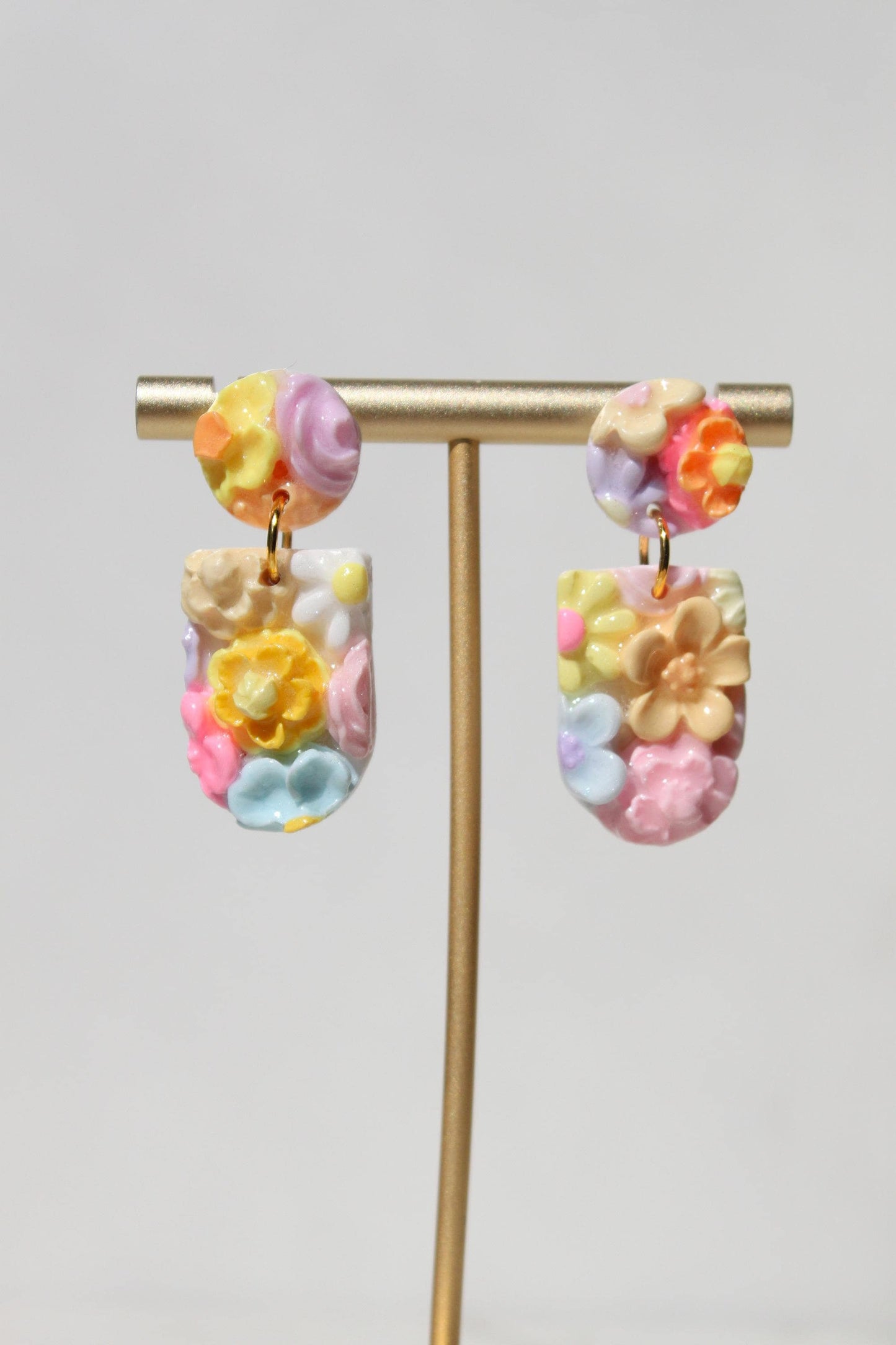 Hand Sculpted Floral Polymer Clay Earrings | Pastel Flower Statement Earrings | Lightweight Botanical Dangles | Handmade Gift for Her
