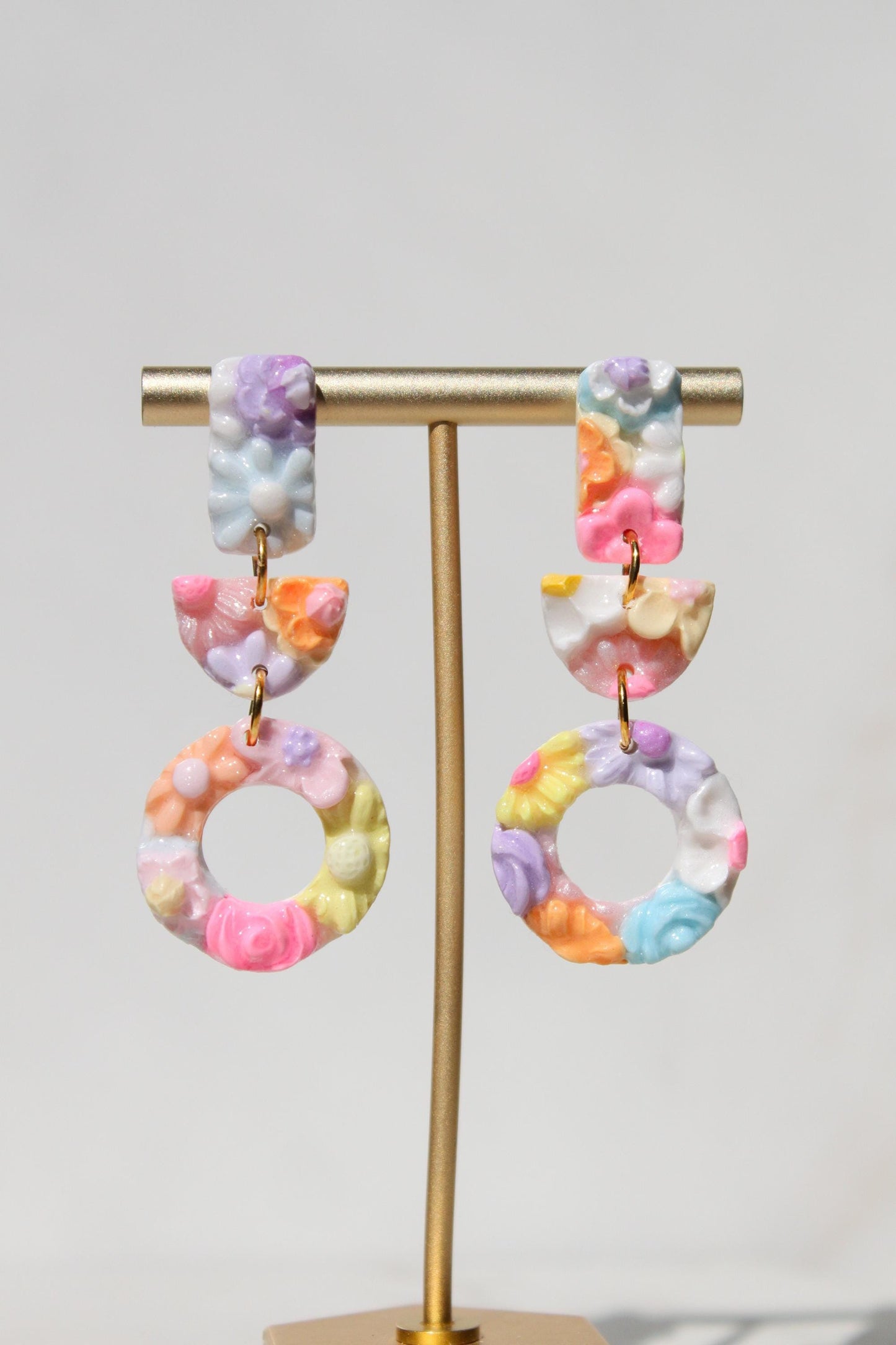 Hand Sculpted Floral Polymer Clay Earrings | Pastel Statement Dangle Earrings | Botanical Hoop Earrings | Lightweight Handmade Jewelry