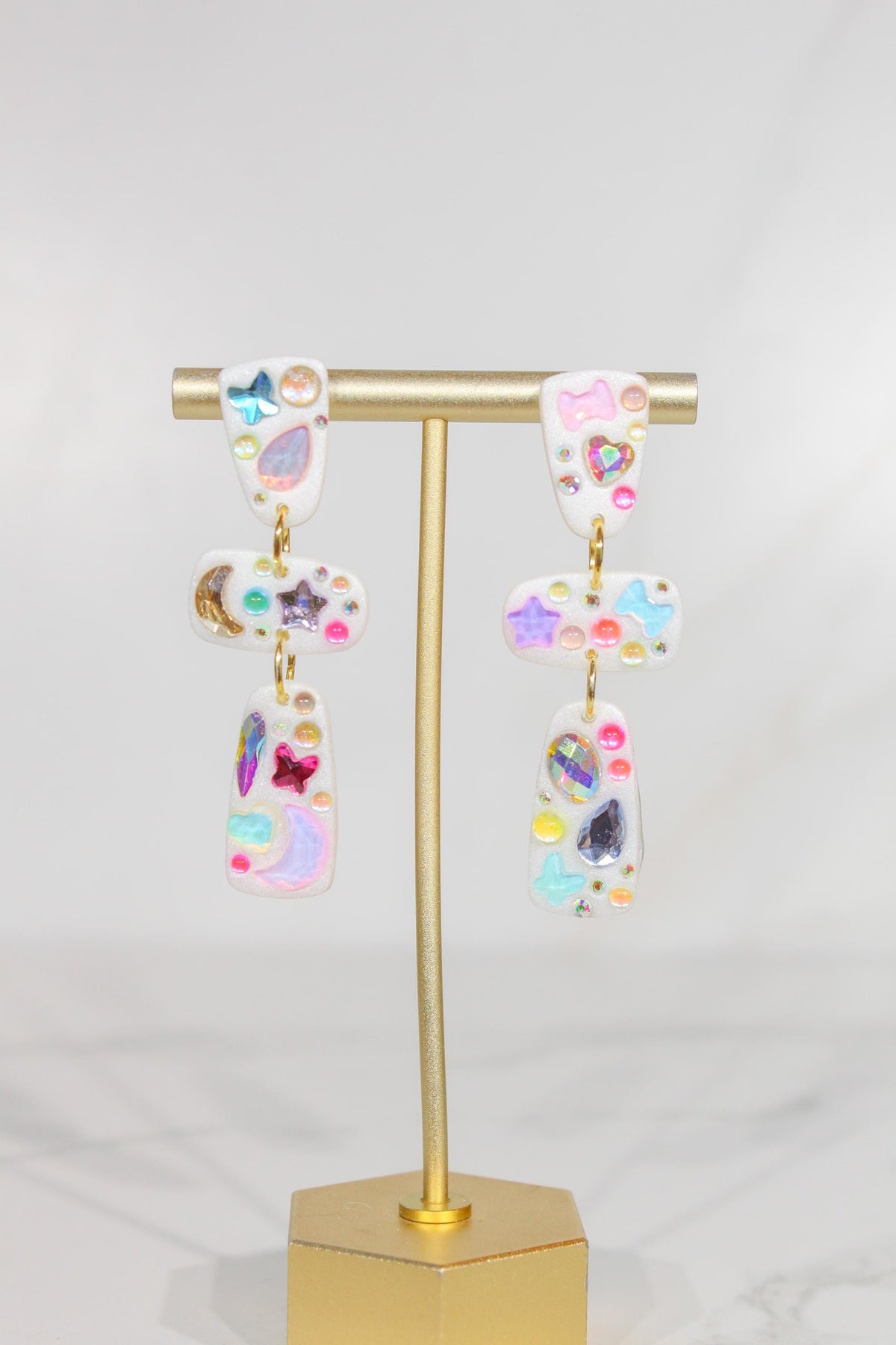 Iridescent Rhinestone Charm Earrings, Colorful Whimsical Dangle Earrings