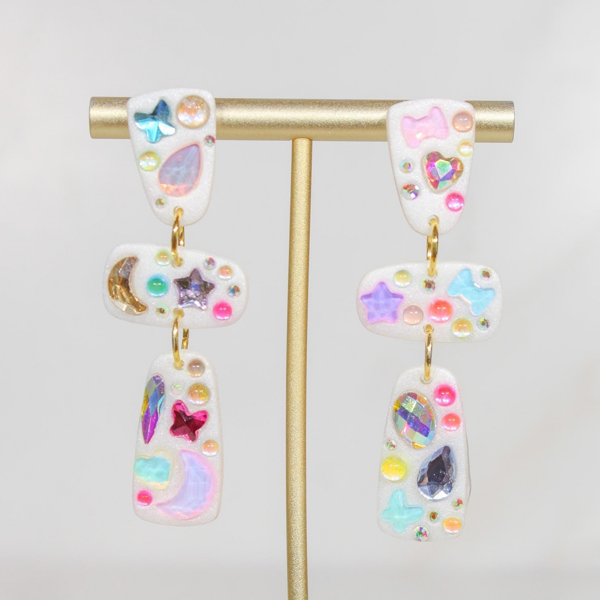 Iridescent Rhinestone Charm Earrings