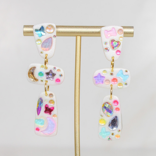 Iridescent Rhinestone Charm Earrings