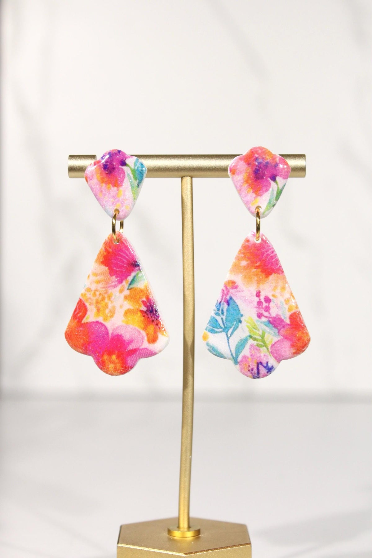 Colorful Floral Statement Earrings, Polymer Clay Earrings, Bright Flower Dangle Earrings, Pink Orange Blue Earrings, Handmade Jewelry