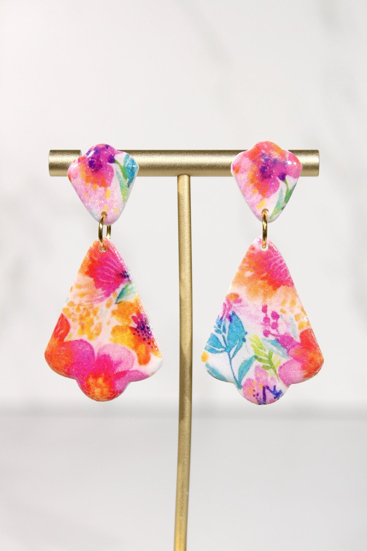 Colorful Floral Statement Earrings, Polymer Clay Earrings, Bright Flower Dangle Earrings, Pink Orange Blue Earrings, Handmade Jewelry
