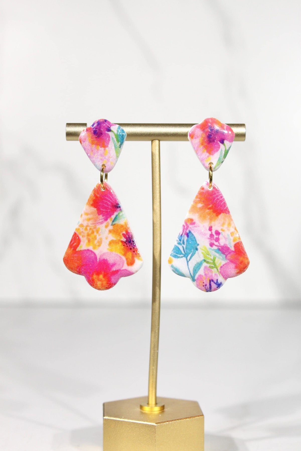 Colorful Floral Statement Earrings, Polymer Clay Earrings, Bright Flower Dangle Earrings, Pink Orange Blue Earrings, Handmade Jewelry