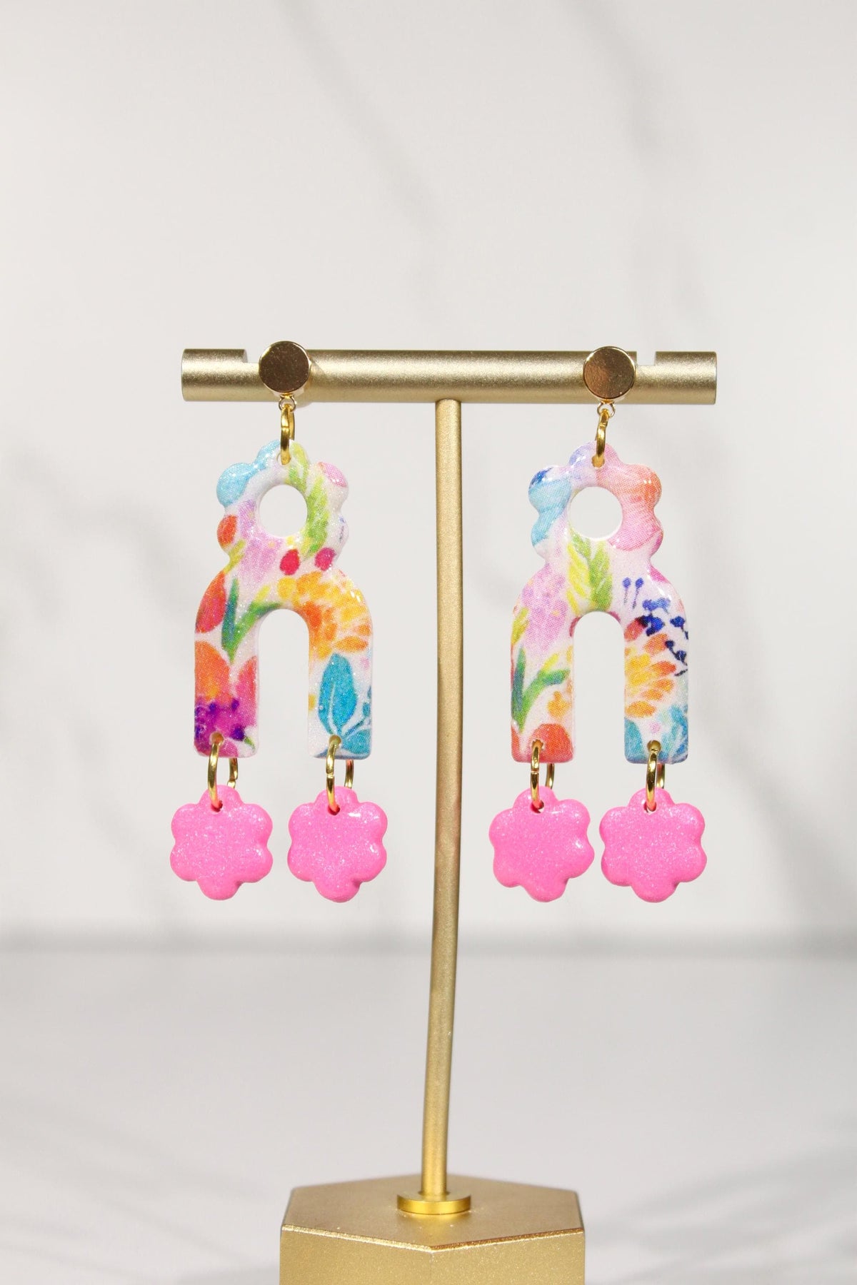 Colorful Floral Statement Earrings, Polymer Clay Earrings, Bright Flower Dangle Earrings, Pink Orange Blue Earrings, Handmade Jewelry