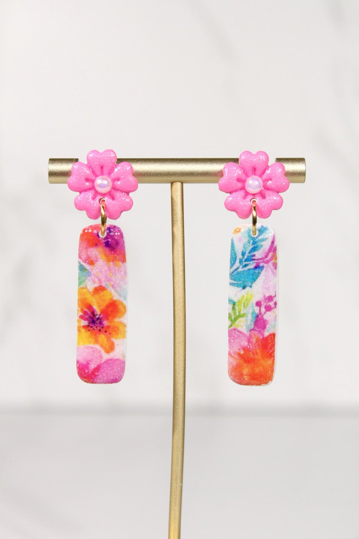 Colorful Floral Statement Earrings, Polymer Clay Earrings, Bright Flower Dangle Earrings, Pink Orange Blue Earrings, Handmade Jewelry
