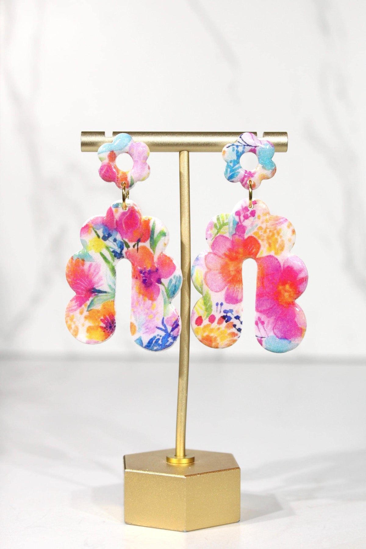Colorful Floral Statement Earrings, Polymer Clay Earrings, Bright Flower Dangle Earrings, Pink Orange Blue Earrings, Handmade Jewelry