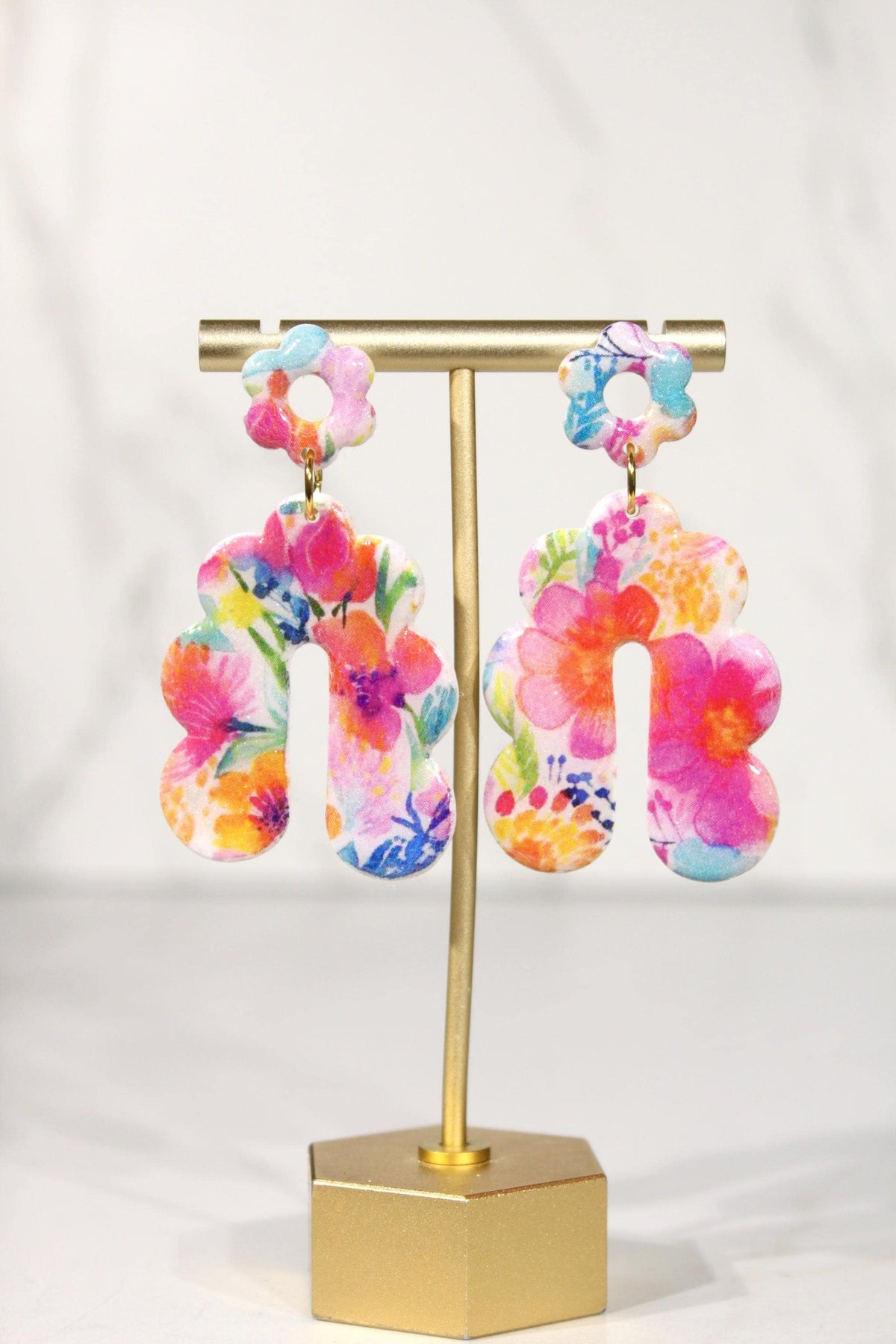 Colorful Floral Statement Earrings, Polymer Clay Earrings, Bright Flower Dangle Earrings, Pink Orange Blue Earrings, Handmade Jewelry