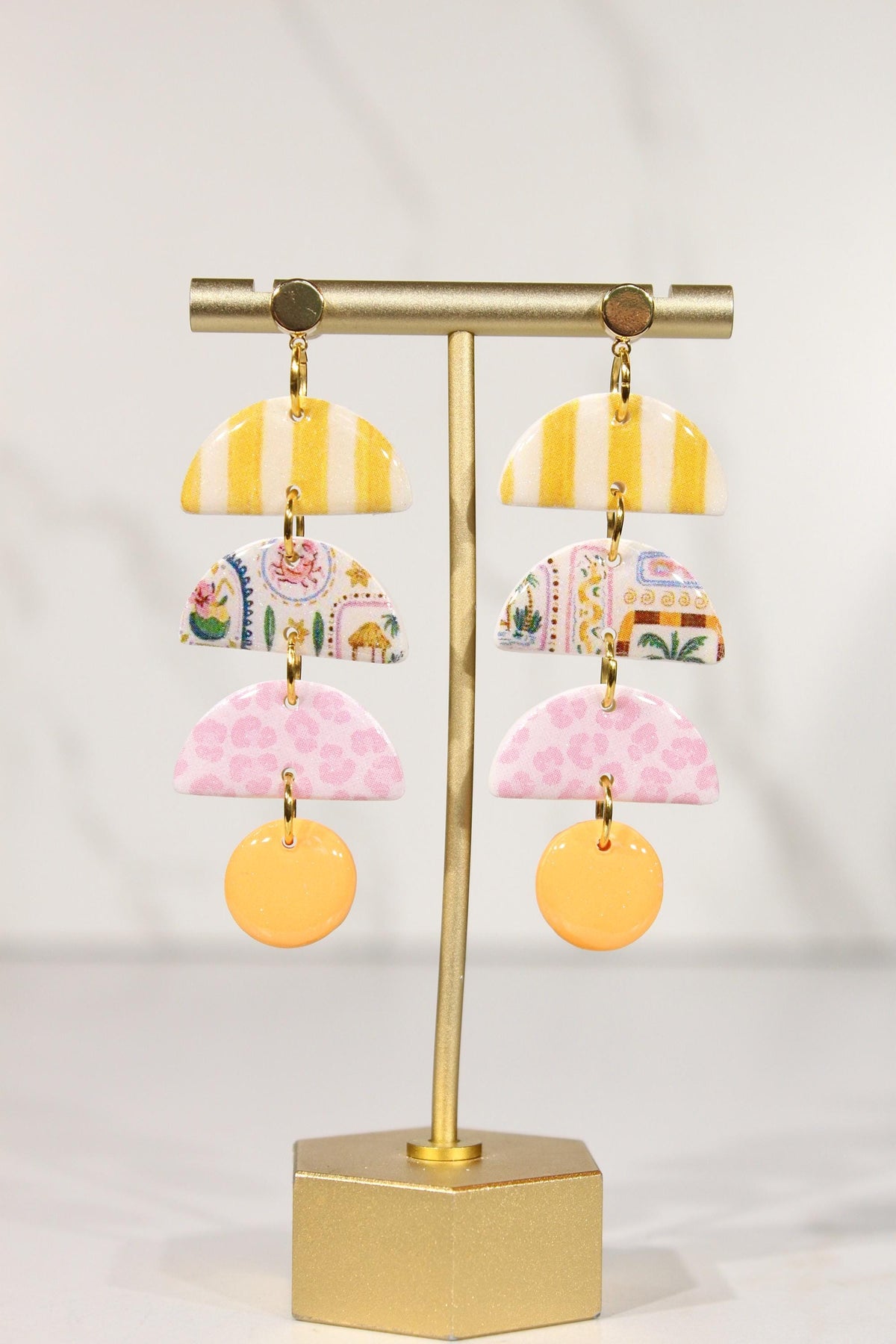 Colorful Polymer Clay Statement Earrings, Patterned Dangle Earrings, Pink Yellow Orange Earrings, Handmade Clay Jewelry