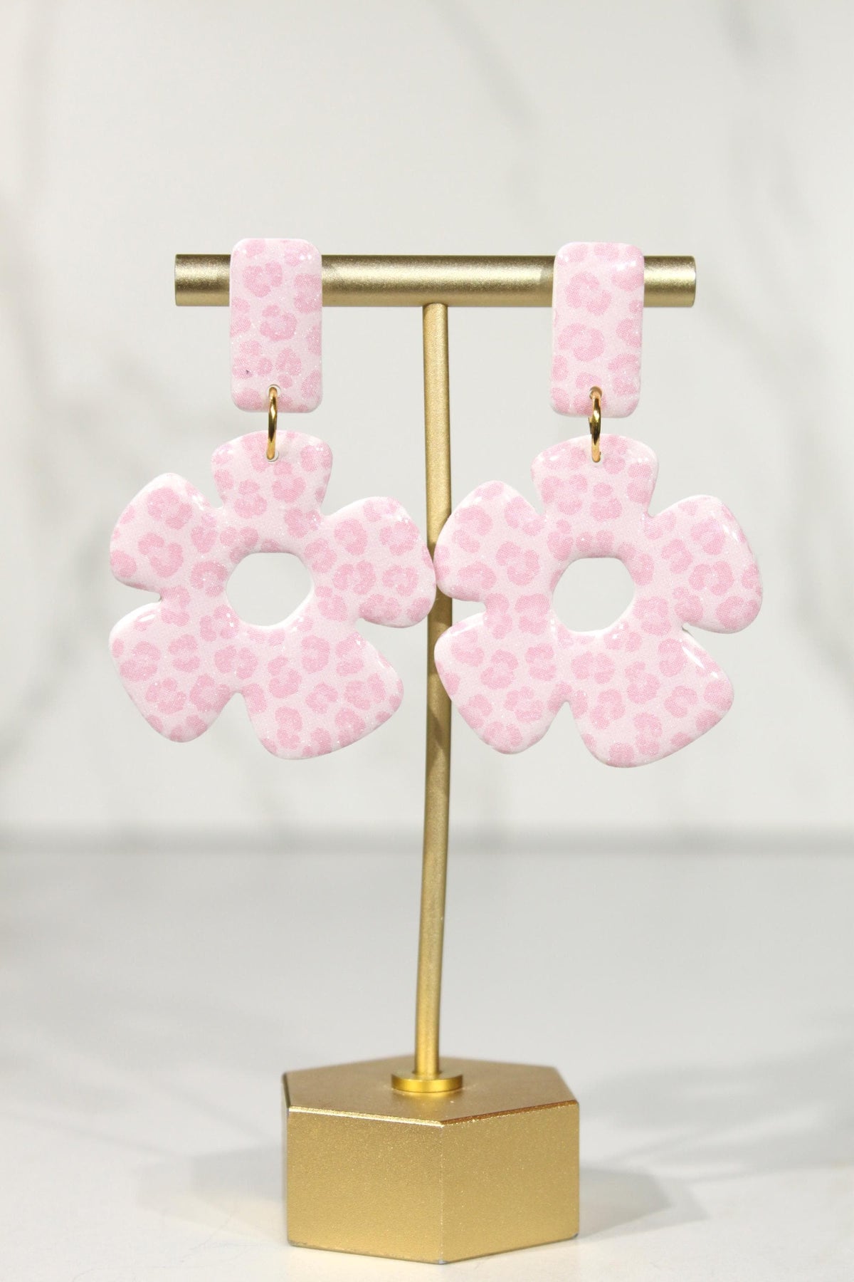Colorful Polymer Clay Statement Earrings, Pink Leopard Dangle Earrings, Handmade Clay Jewelry
