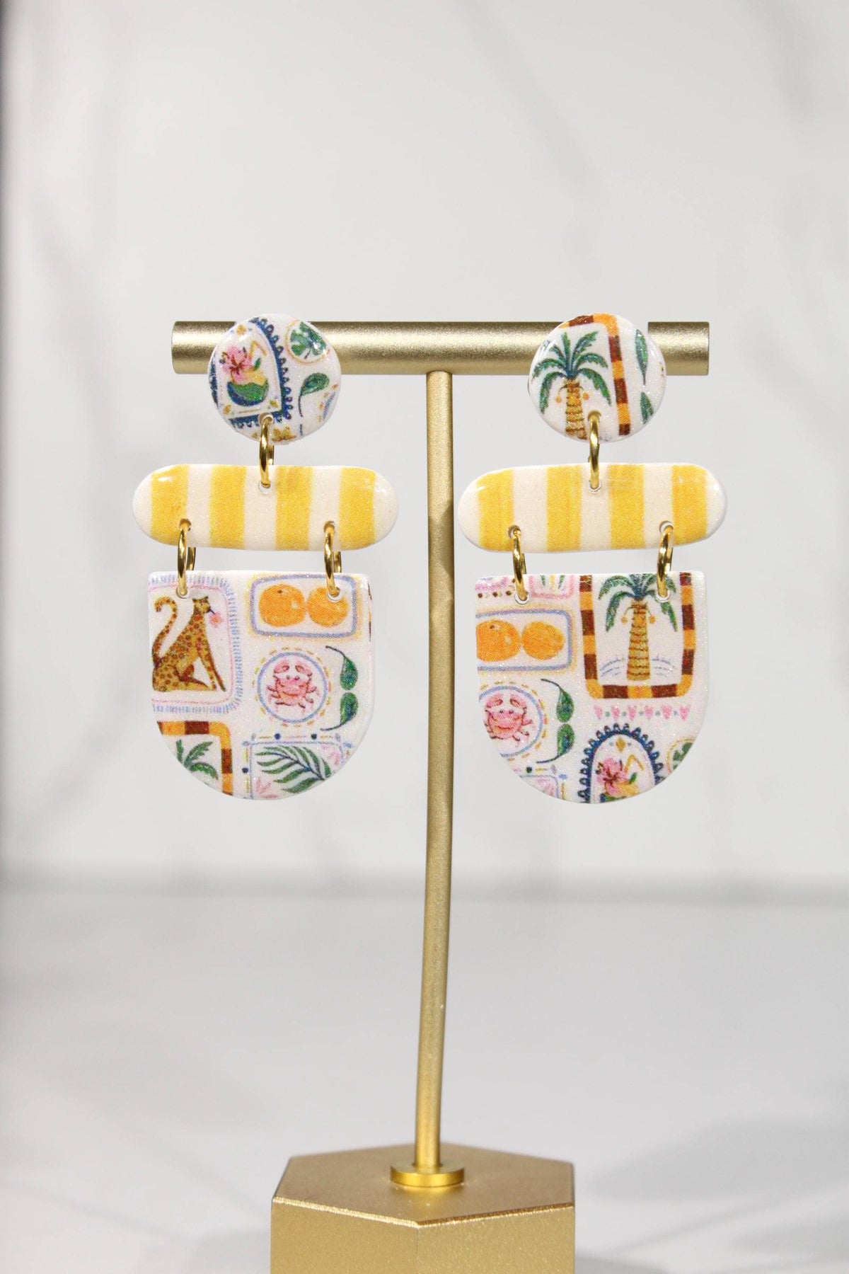 Colorful Polymer Clay Statement Earrings, Patterned Dangle Earrings, Pink Yellow Orange Earrings, Handmade Clay Jewelry