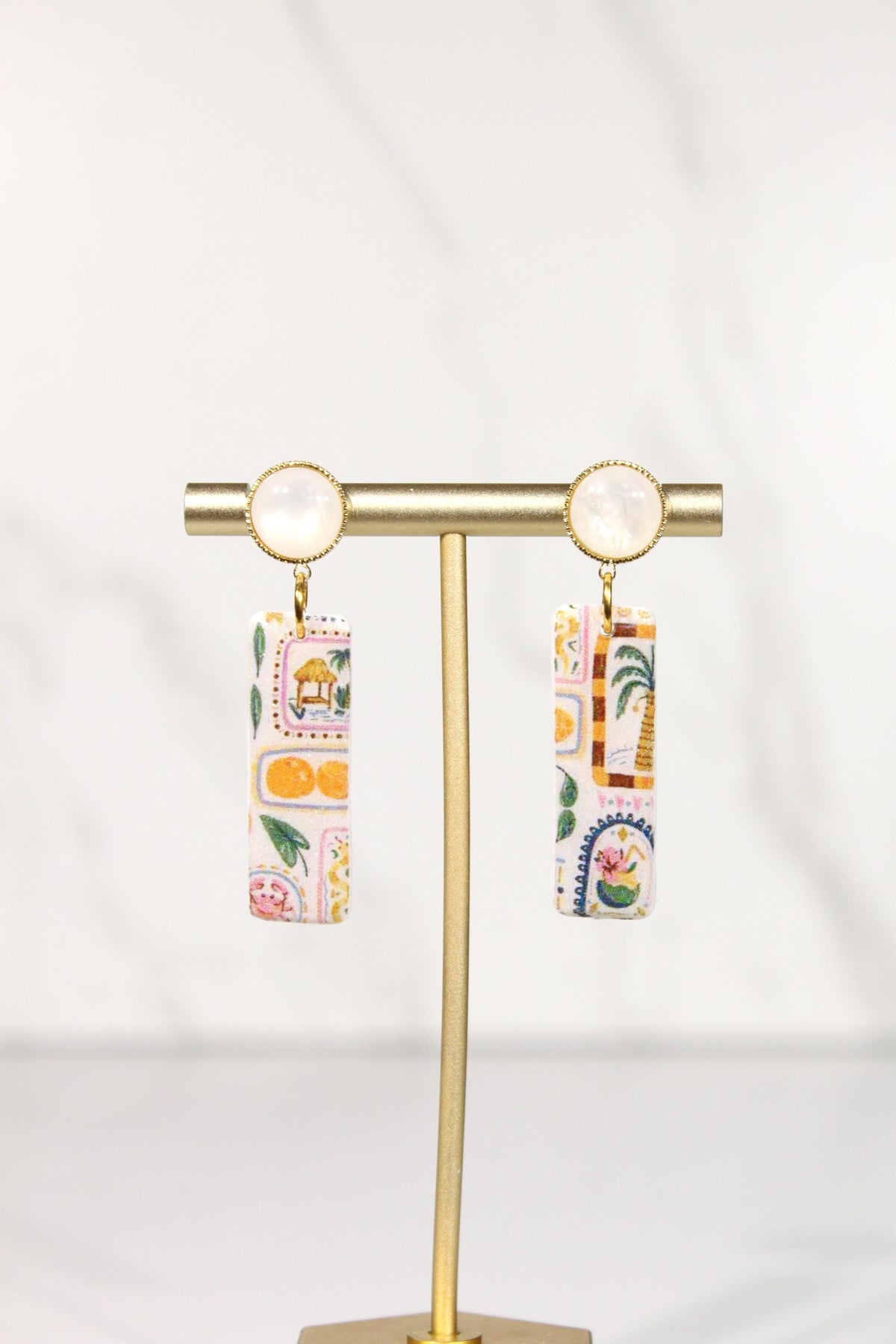 Colorful Polymer Clay Statement Earrings, Patterned Dangle Earrings, Pink Yellow Orange Earrings, Handmade Clay Jewelry