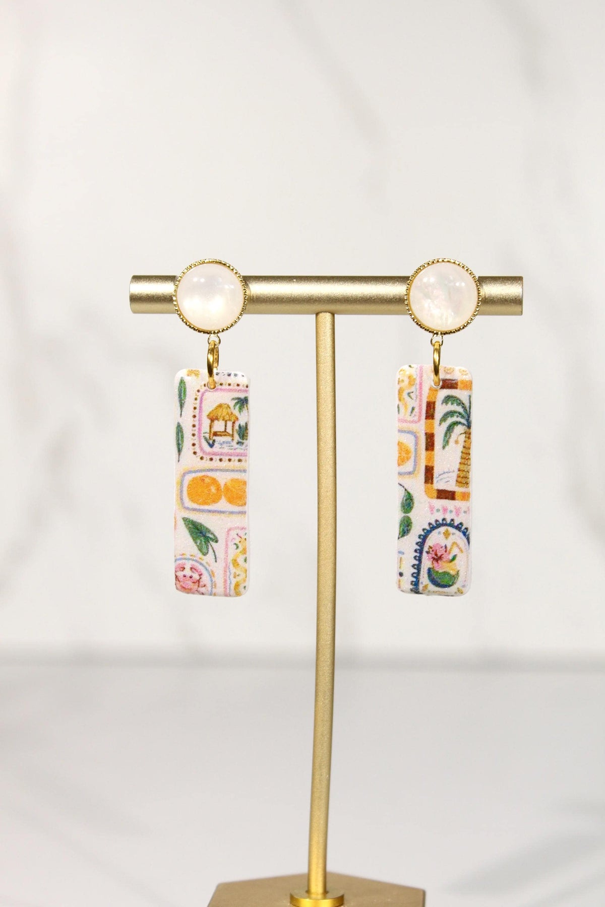 Colorful Polymer Clay Statement Earrings, Patterned Dangle Earrings, Pink Yellow Orange Earrings, Handmade Clay Jewelry