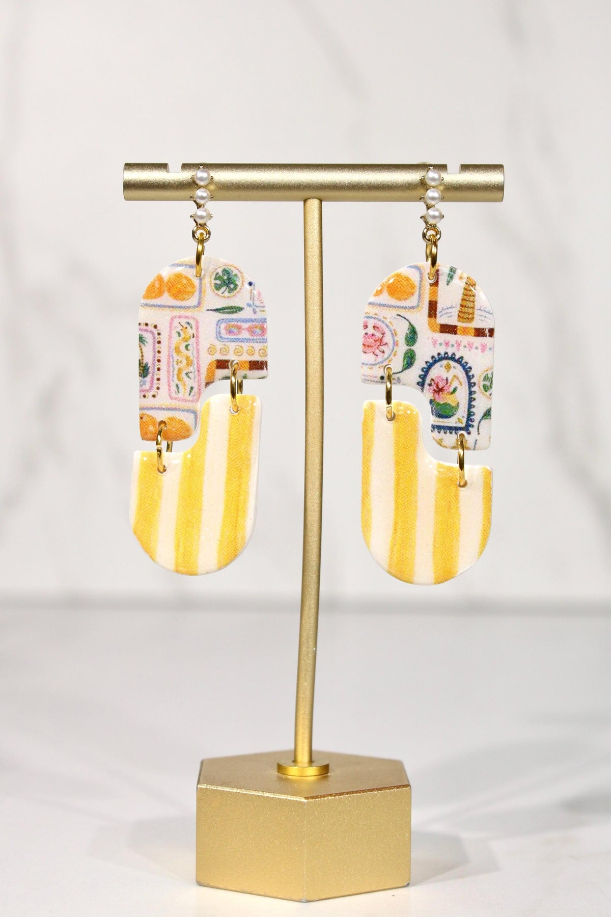 Colorful Polymer Clay Statement Earrings, Patterned Dangle Earrings, Pink Yellow Orange Earrings, Handmade Clay Jewelry