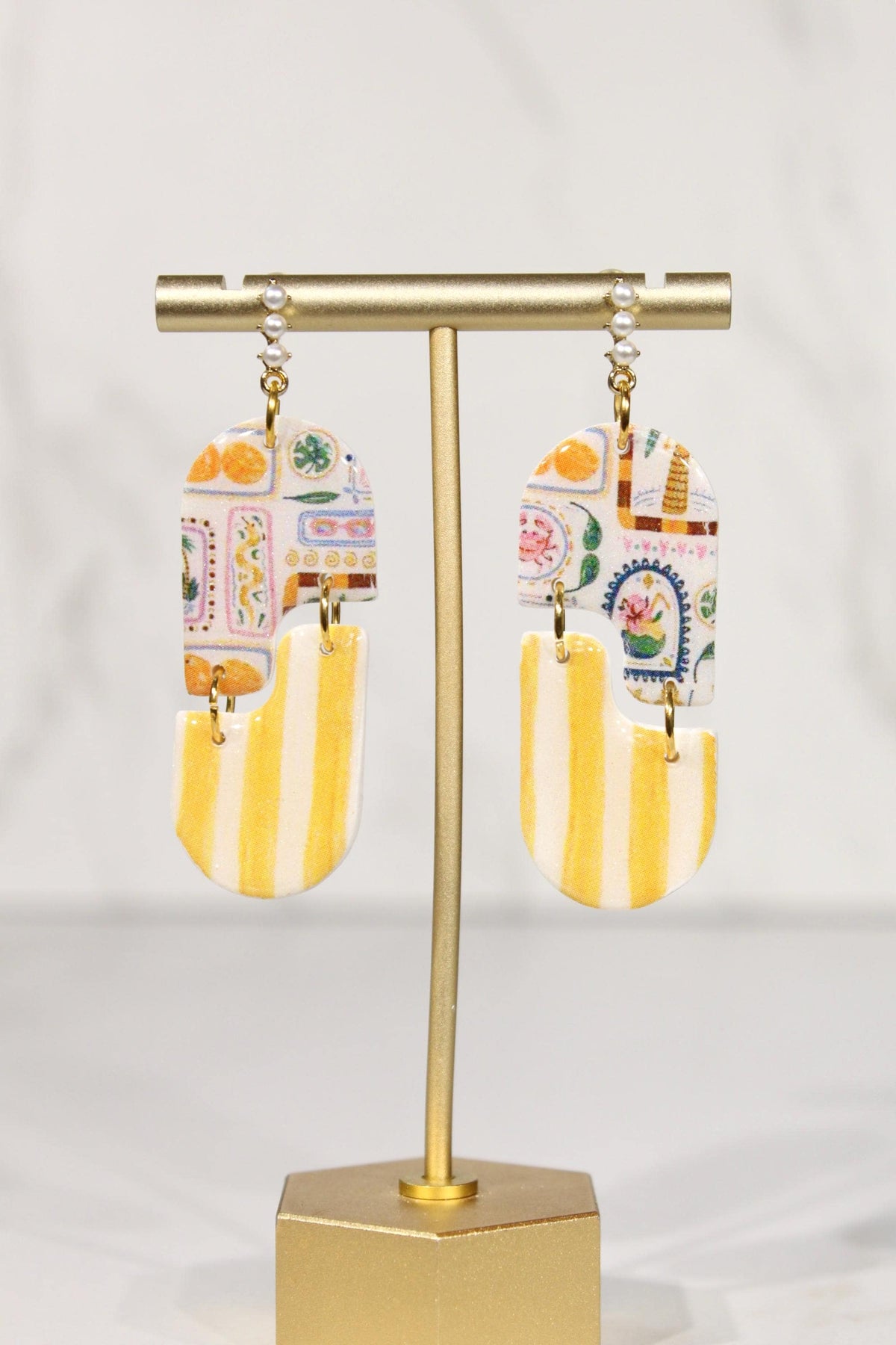 Colorful Polymer Clay Statement Earrings, Patterned Dangle Earrings, Pink Yellow Orange Earrings, Handmade Clay Jewelry