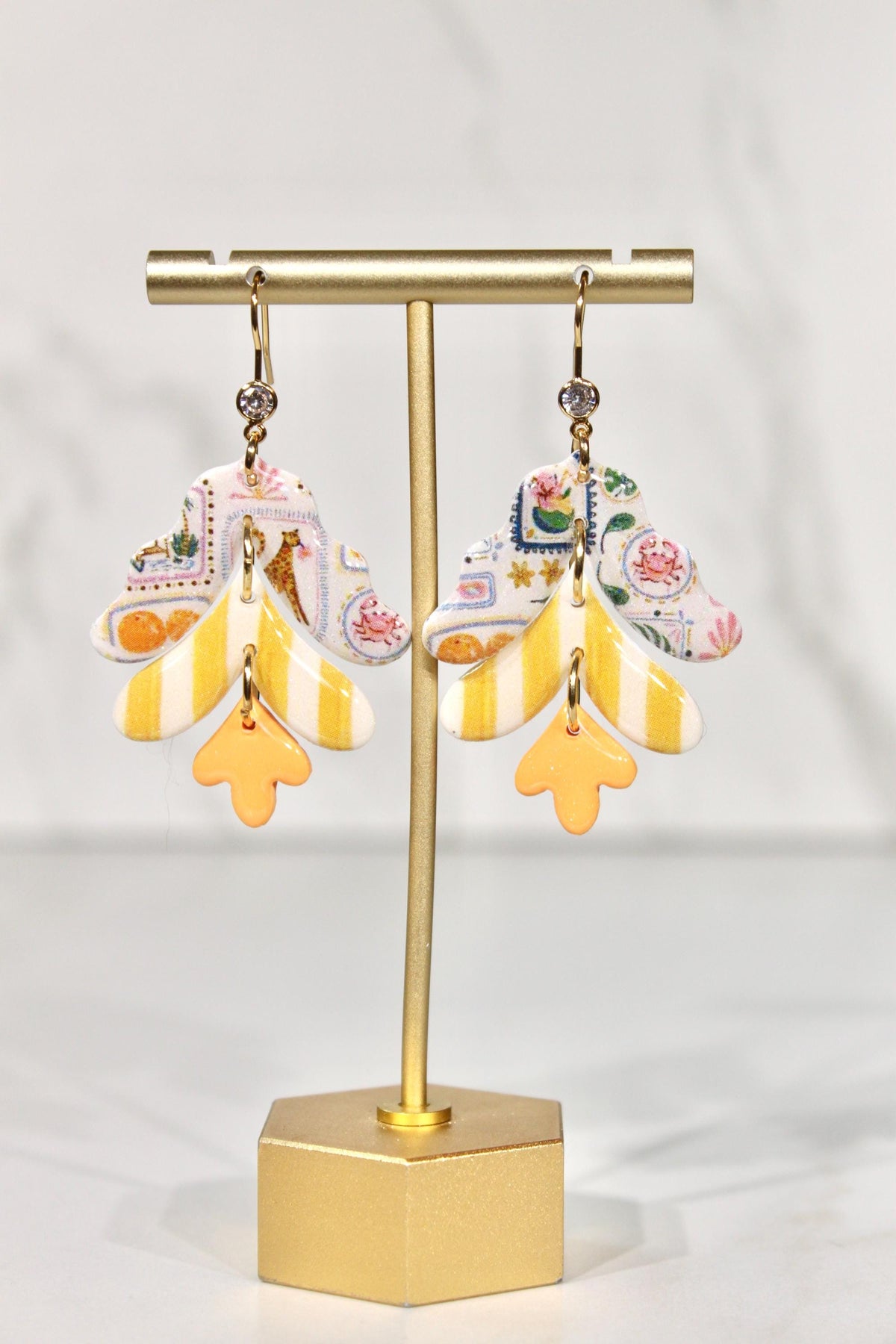 Colorful Polymer Clay Statement Earrings, Patterned Dangle Earrings, Pink Yellow Orange Earrings, Handmade Clay Jewelry