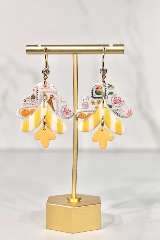 Colorful Polymer Clay Statement Earrings, Patterned Dangle Earrings, Pink Yellow Orange Earrings, Handmade Clay Jewelry
