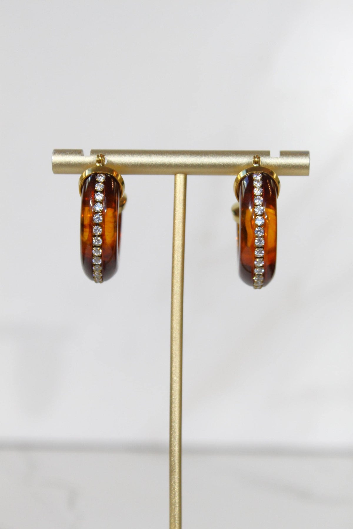 Tortoise Rhinestone Hoop Earrings, Chunky Amber Statement Hoops, Gold Sparkle Jewelry