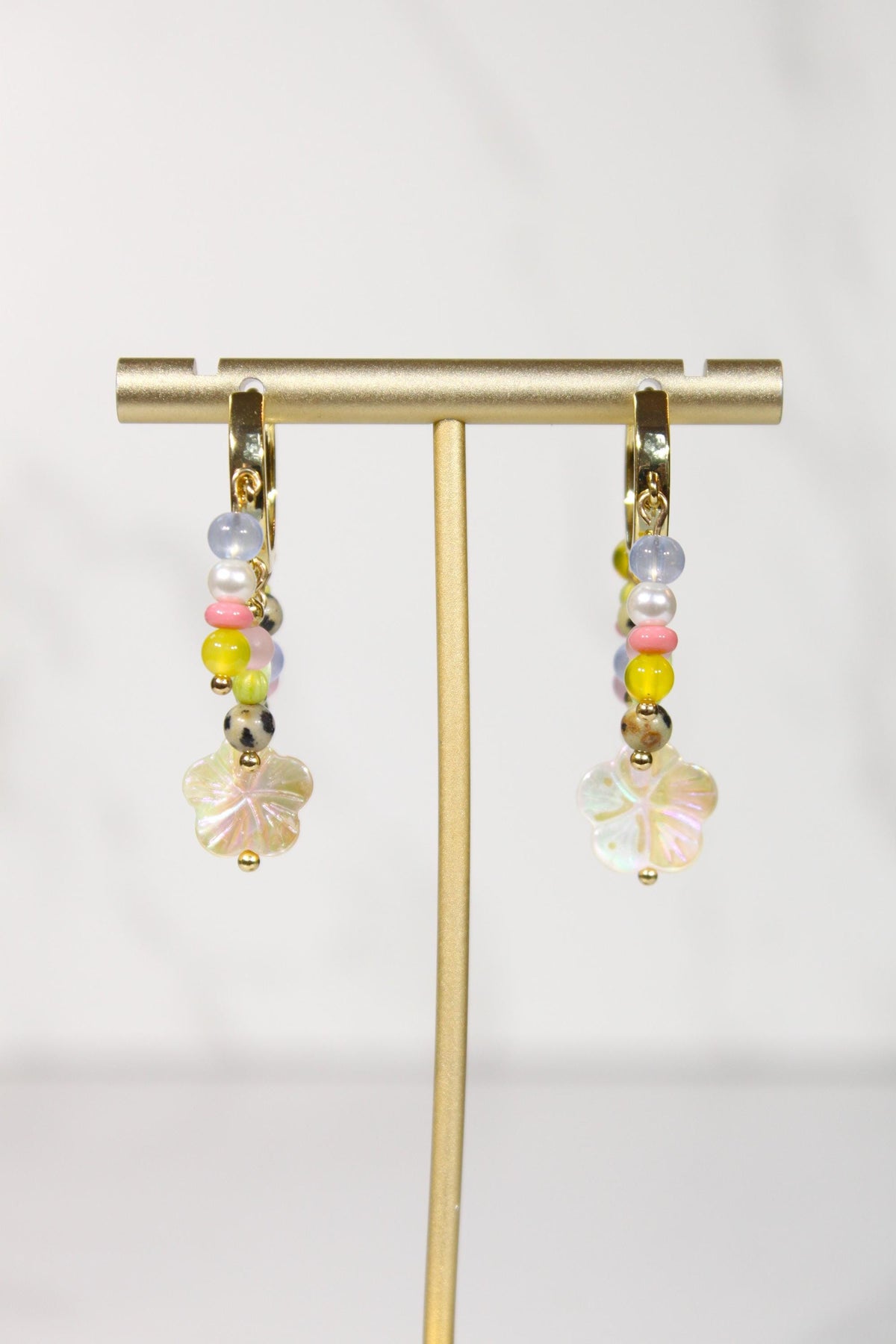 Colorful Beaded Statement Earrings, Floral Charm Hoop Earrings, Multi Strand Dangle Earrings, Eclectic Gold Earrings, Maximalist Jewelry