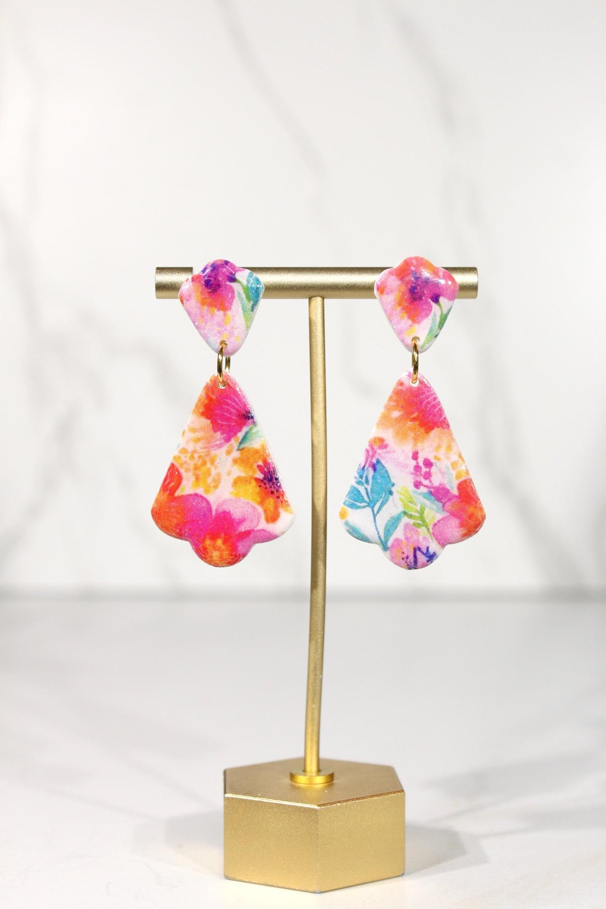 Colorful Floral Statement Earrings, Polymer Clay Earrings, Bright Flower Dangle Earrings, Pink Orange Blue Earrings, Handmade Jewelry