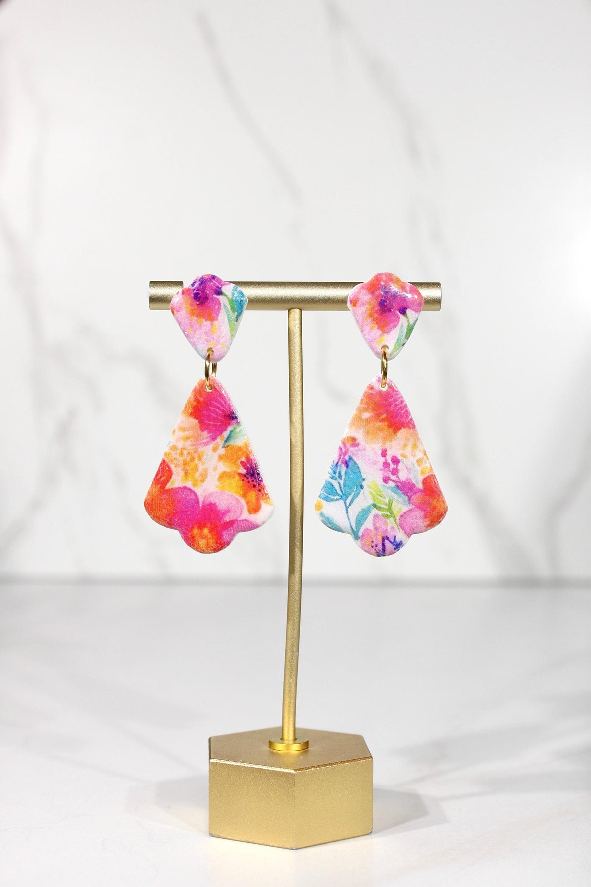Colorful Floral Statement Earrings, Polymer Clay Earrings, Bright Flower Dangle Earrings, Pink Orange Blue Earrings, Handmade Jewelry