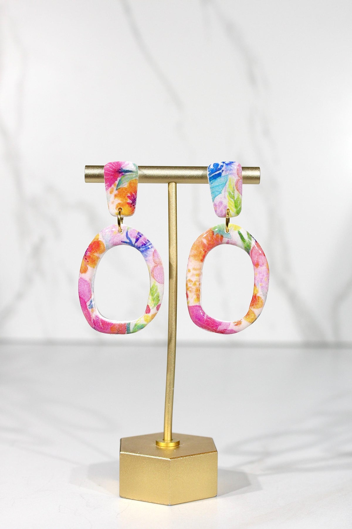 Colorful Floral Statement Earrings, Polymer Clay Earrings, Bright Flower Dangle Earrings, Pink Orange Blue Earrings, Handmade Jewelry