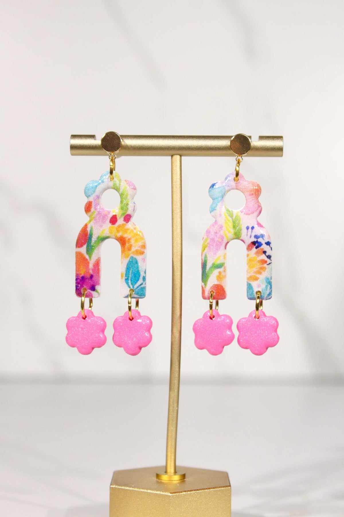 Colorful Floral Statement Earrings, Polymer Clay Earrings, Bright Flower Dangle Earrings, Pink Orange Blue Earrings, Handmade Jewelry