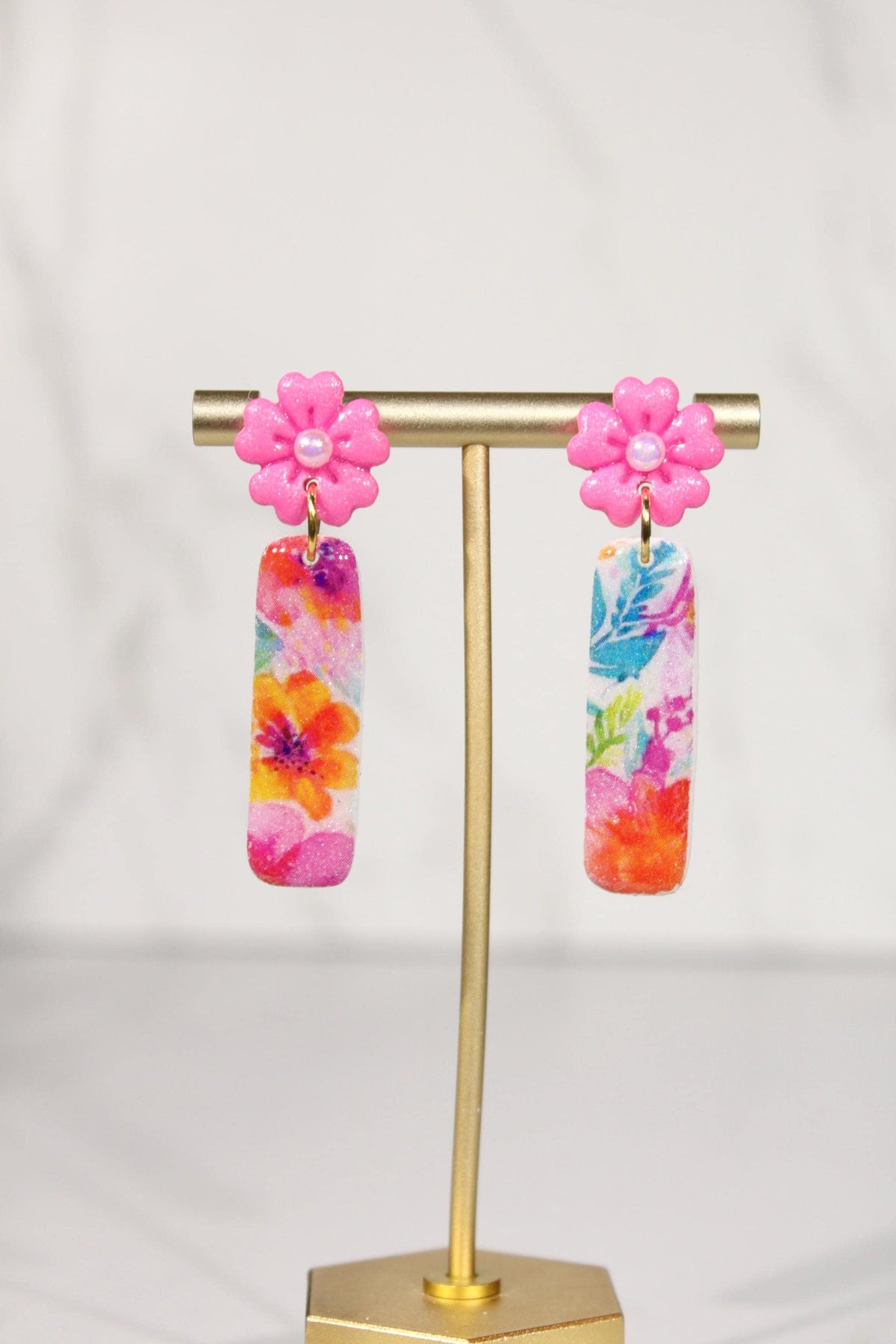 Colorful Floral Statement Earrings, Polymer Clay Earrings, Bright Flower Dangle Earrings, Pink Orange Blue Earrings, Handmade Jewelry