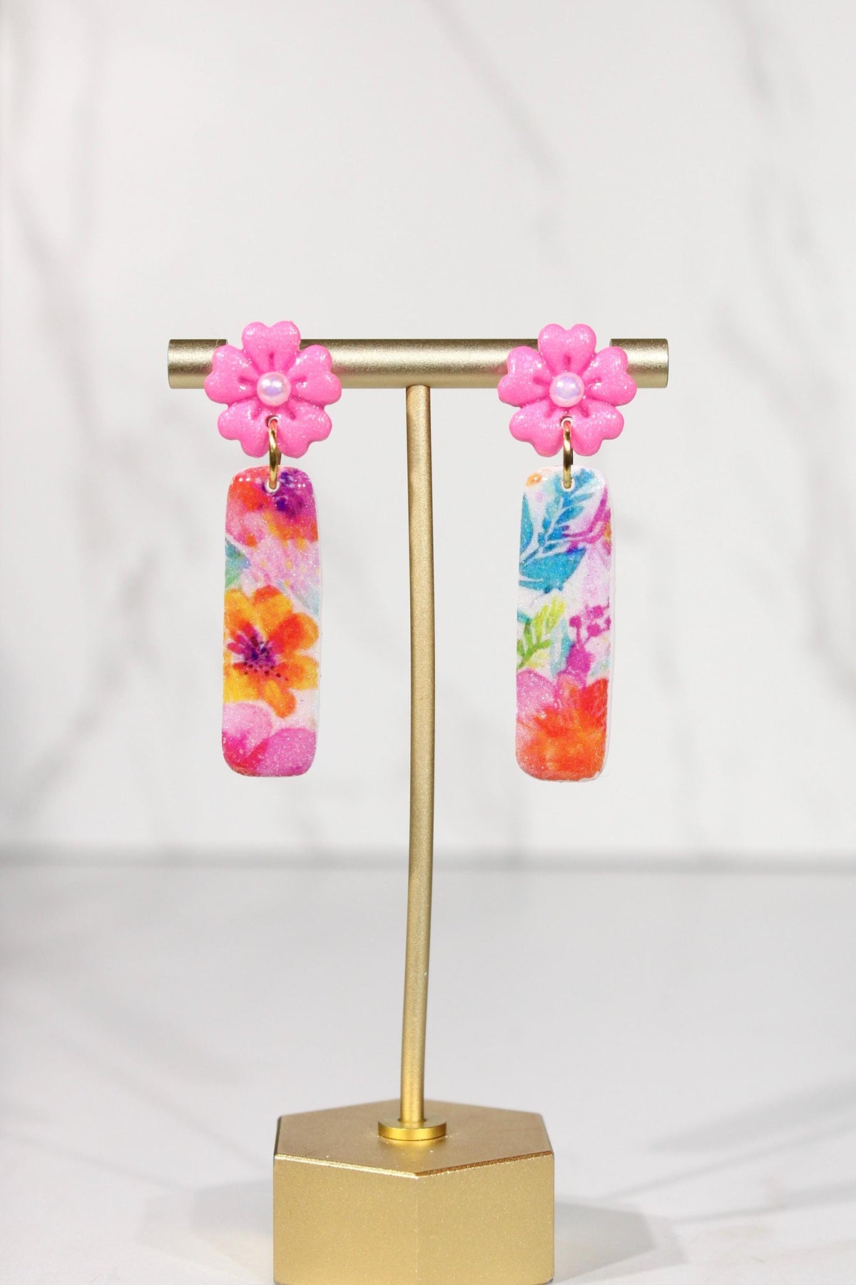 Colorful Floral Statement Earrings, Polymer Clay Earrings, Bright Flower Dangle Earrings, Pink Orange Blue Earrings, Handmade Jewelry