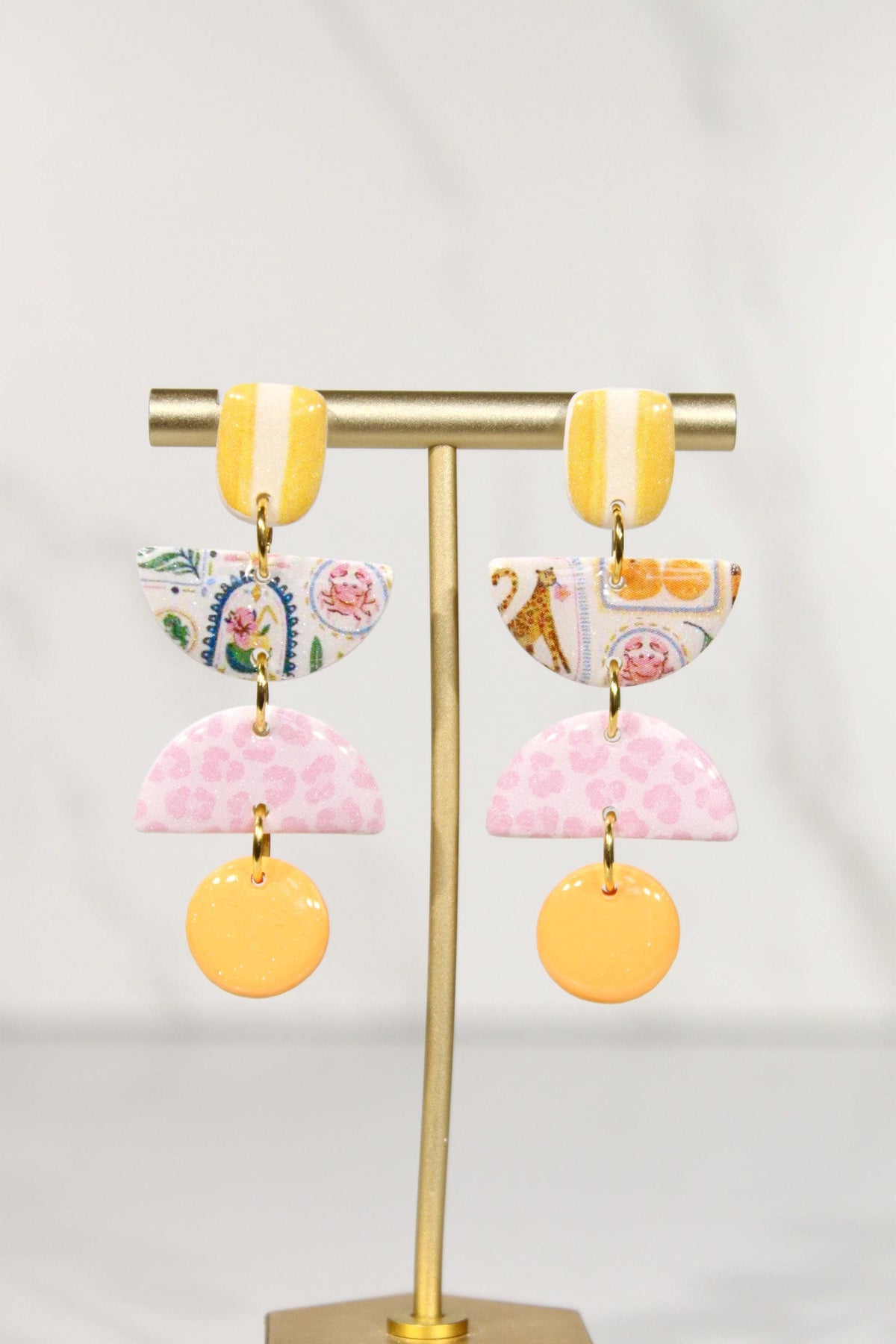 Colorful Polymer Clay Statement Earrings, Patterned Dangle Earrings, Pink Yellow Orange Earrings, Handmade Clay Jewelry