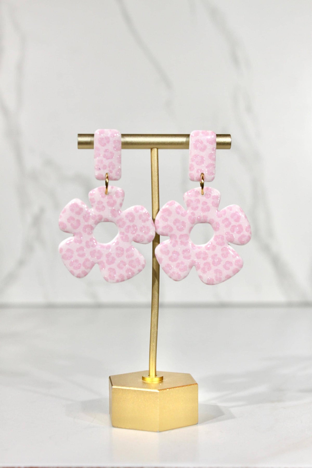 Colorful Polymer Clay Statement Earrings, Pink Leopard Dangle Earrings, Handmade Clay Jewelry