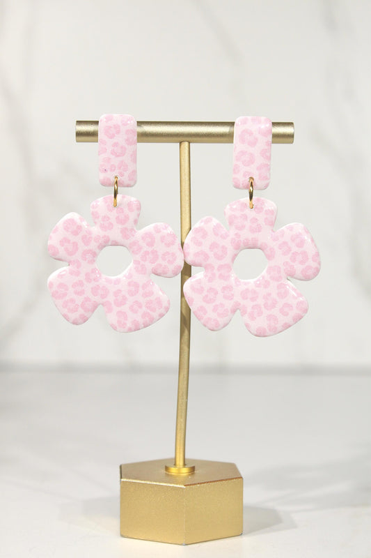 Colorful Polymer Clay Statement Earrings, Pink Leopard Dangle Earrings, Handmade Clay Jewelry