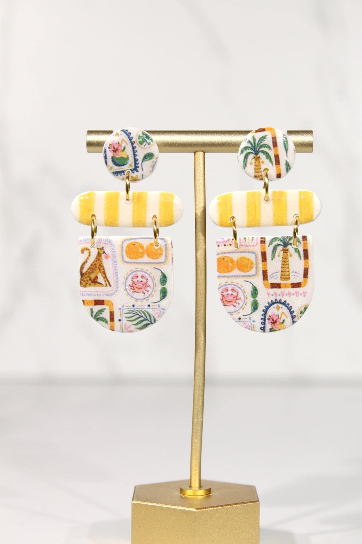 Colorful Polymer Clay Statement Earrings, Patterned Dangle Earrings, Pink Yellow Orange Earrings, Handmade Clay Jewelry