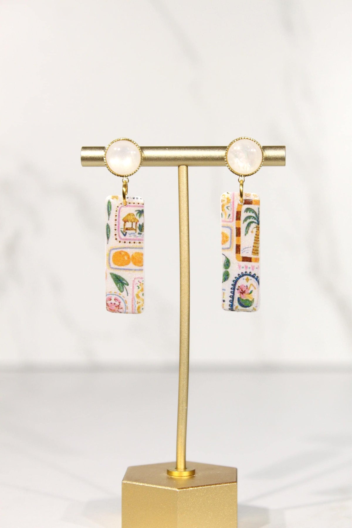 Colorful Polymer Clay Statement Earrings, Patterned Dangle Earrings, Pink Yellow Orange Earrings, Handmade Clay Jewelry