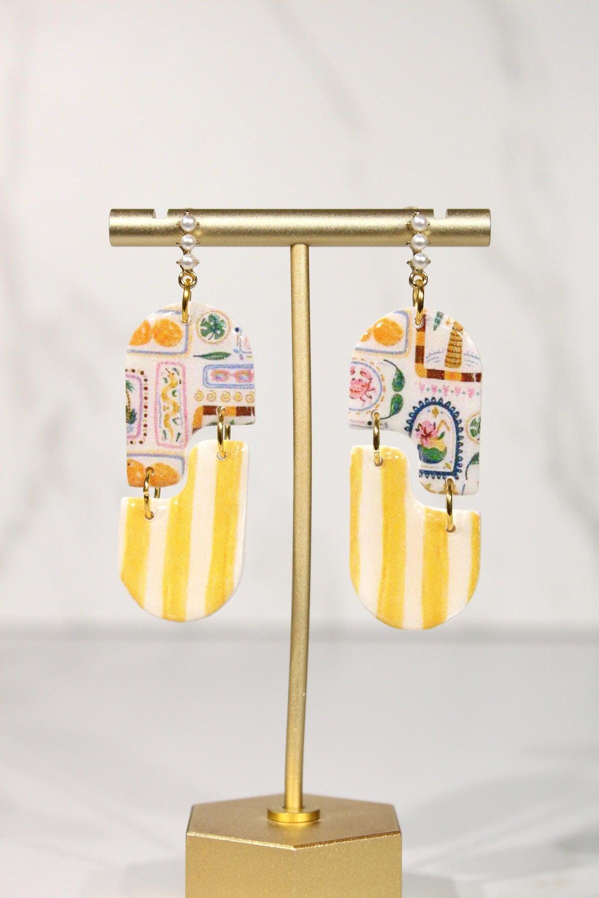 Colorful Polymer Clay Statement Earrings, Patterned Dangle Earrings, Pink Yellow Orange Earrings, Handmade Clay Jewelry