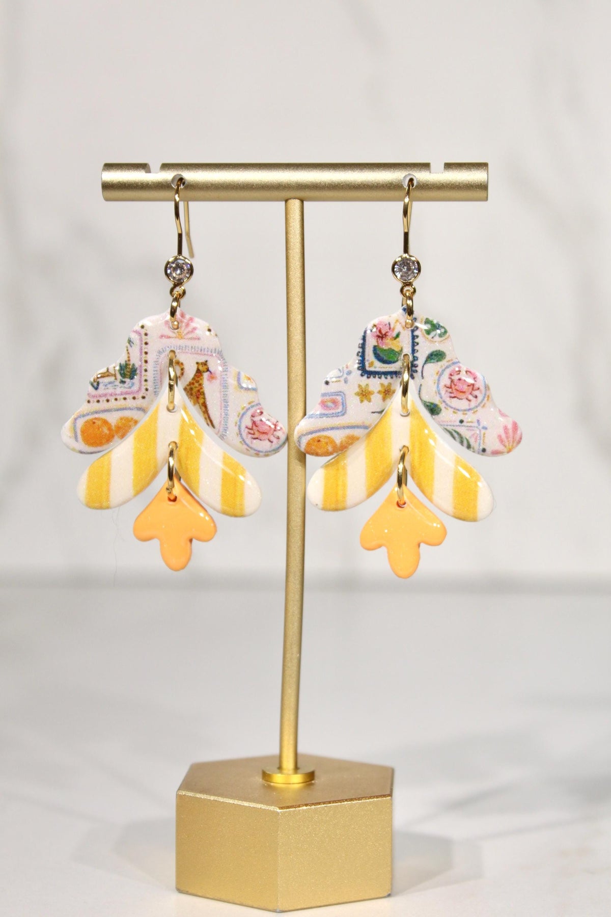 Colorful Polymer Clay Statement Earrings, Patterned Dangle Earrings, Pink Yellow Orange Earrings, Handmade Clay Jewelry
