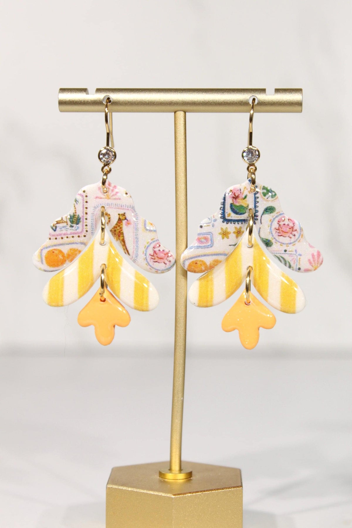 Colorful Polymer Clay Statement Earrings, Patterned Dangle Earrings, Pink Yellow Orange Earrings, Handmade Clay Jewelry