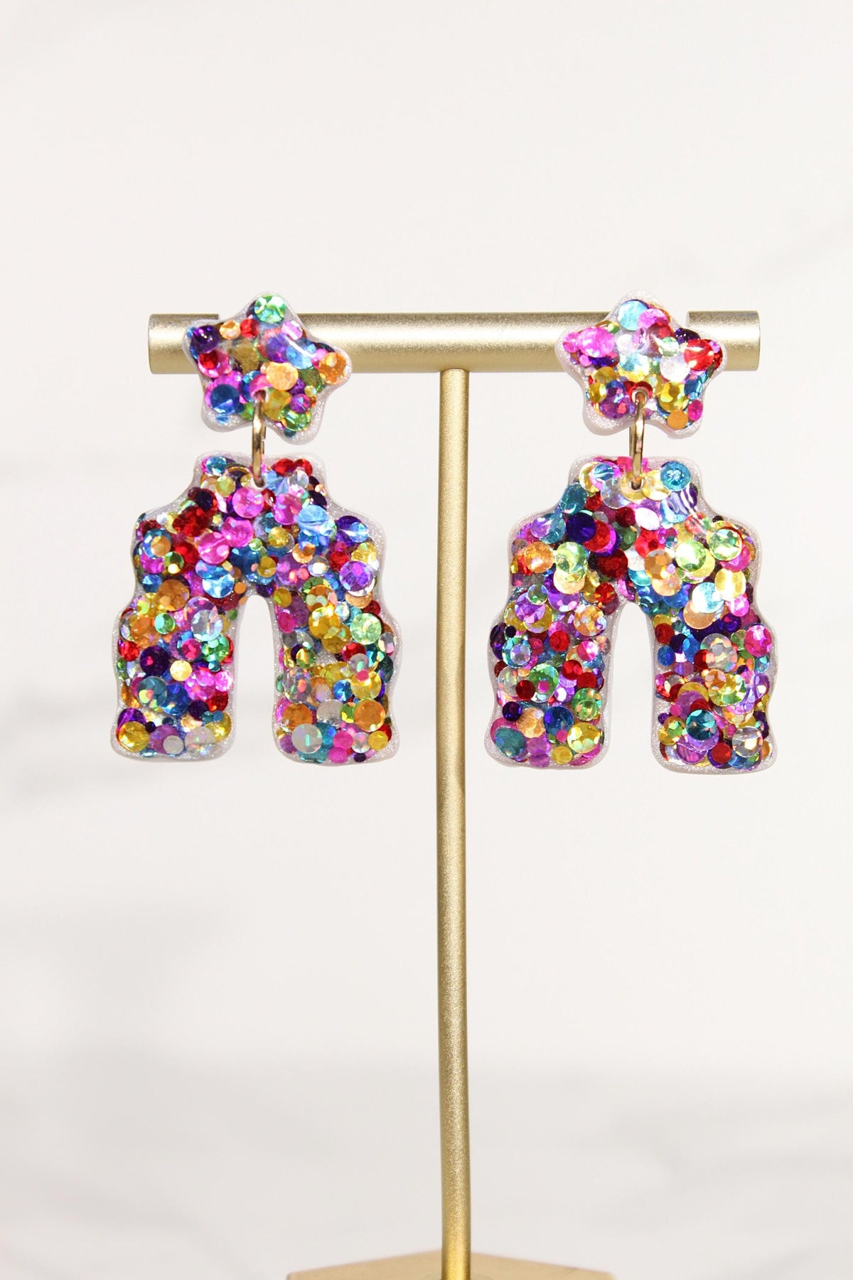Colorful Confetti Arch Earrings | Rainbow Glitter Statement Dangles