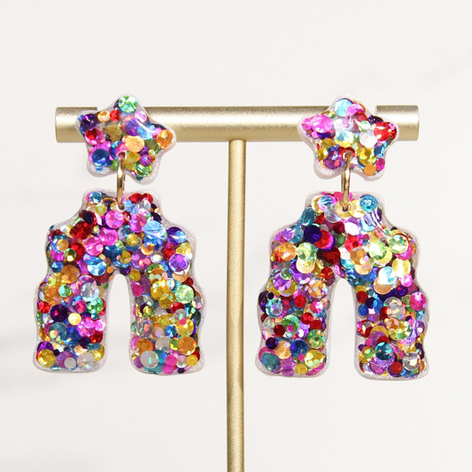 Colorful Confetti Arch Earrings | Rainbow Glitter Statement Dangles