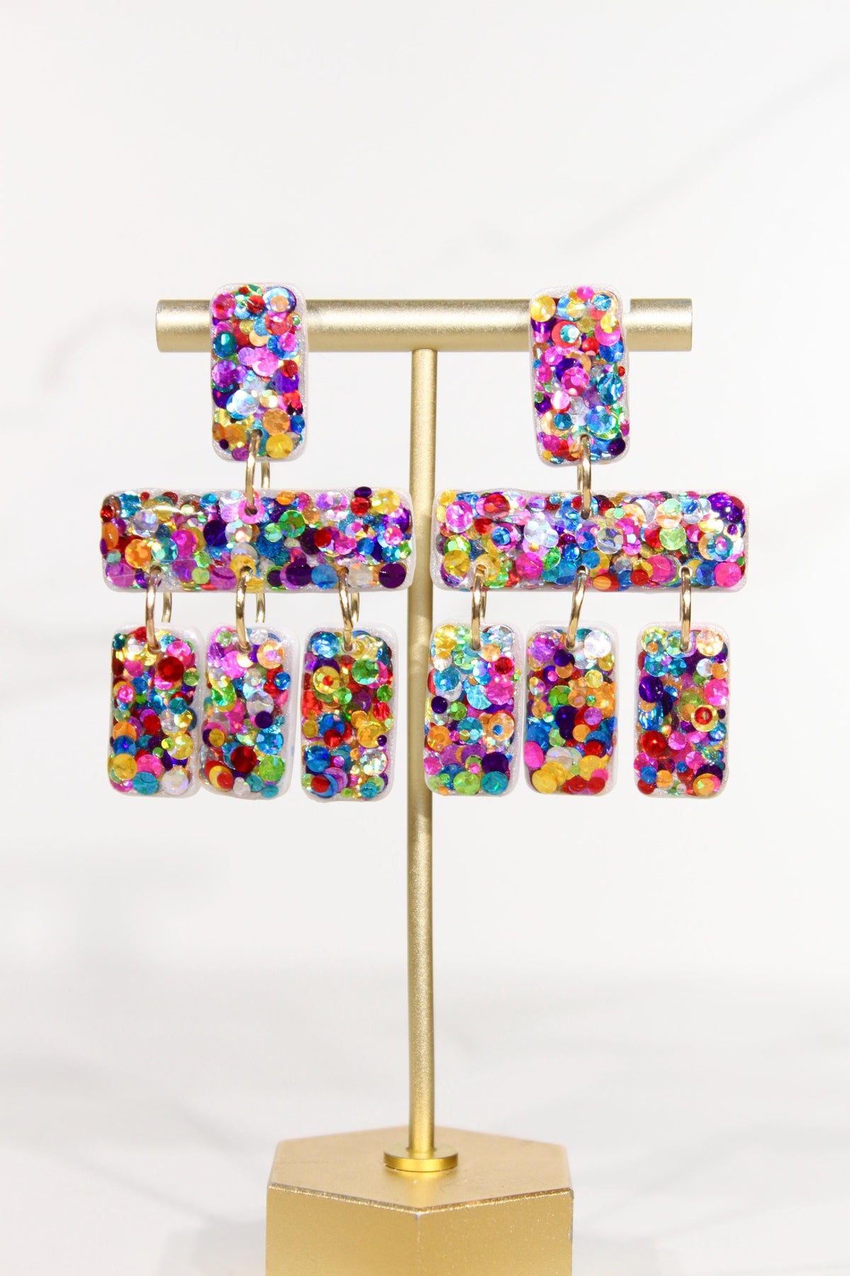 Colorful Confetti Statement Earrings | Multicolor Glitter Dangles | Geometric Handmade Jewelry