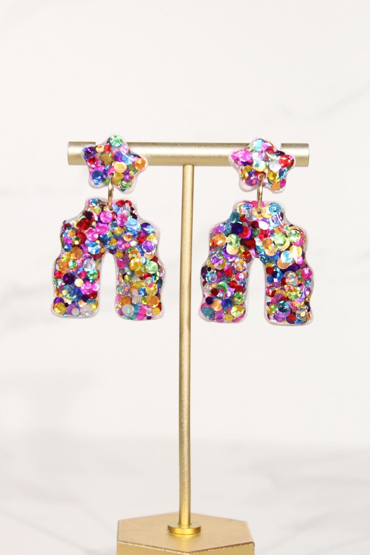 Colorful Confetti Arch Earrings | Rainbow Glitter Statement Dangles