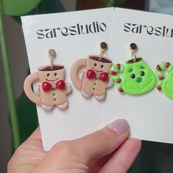 Polymer Clay Christmas Mug Earrings - Hot Cocoa Snowman Reindeer Grinch Designs