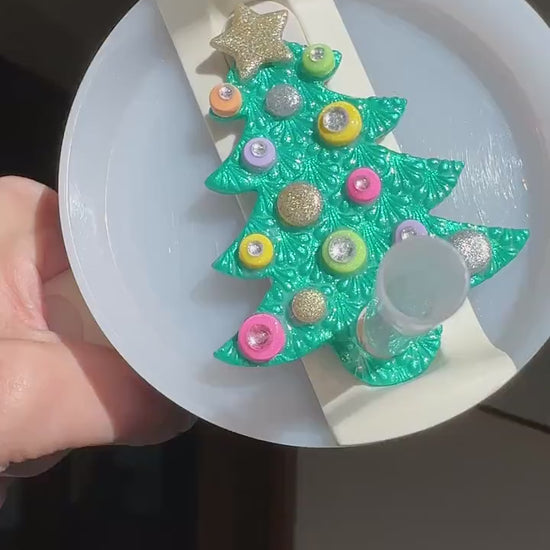 Christmas Tree Stanley Topper - Teal Green Ornament Straw Topper 30oz 40oz Tumbler