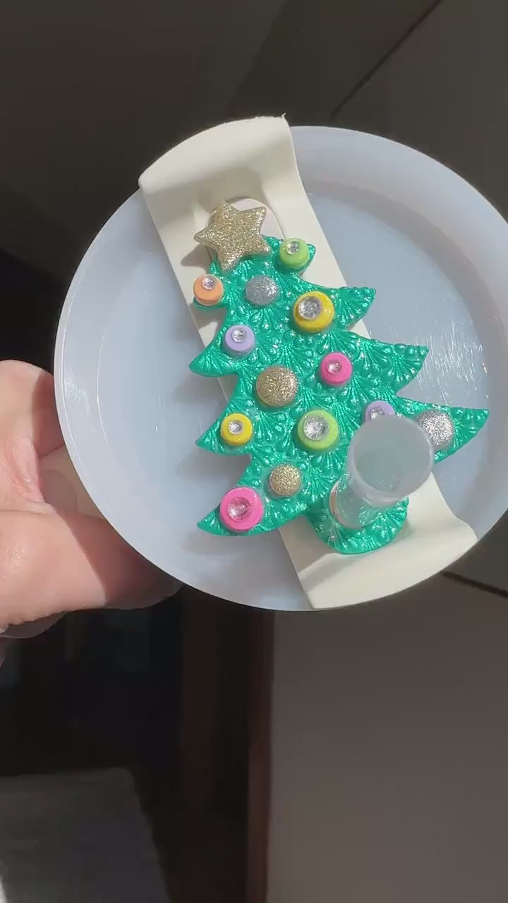 Christmas Tree Stanley Topper - Teal Green Ornament Straw Topper 30oz 40oz Tumbler