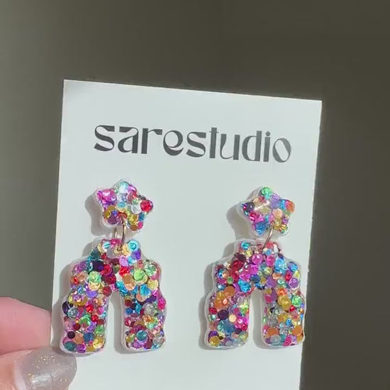 Colorful Confetti Arch Earrings | Rainbow Glitter Statement Dangles