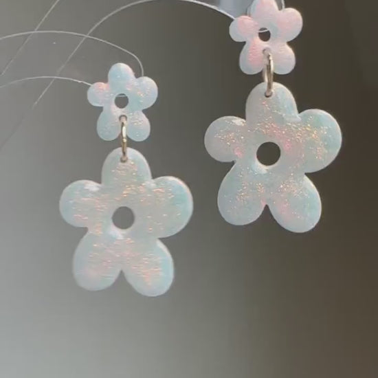 Iridescent Flower Clay Earrings | Polymer Clay earrings | Iridescent Earrings | Clay Earrings | Flower Clay earrings